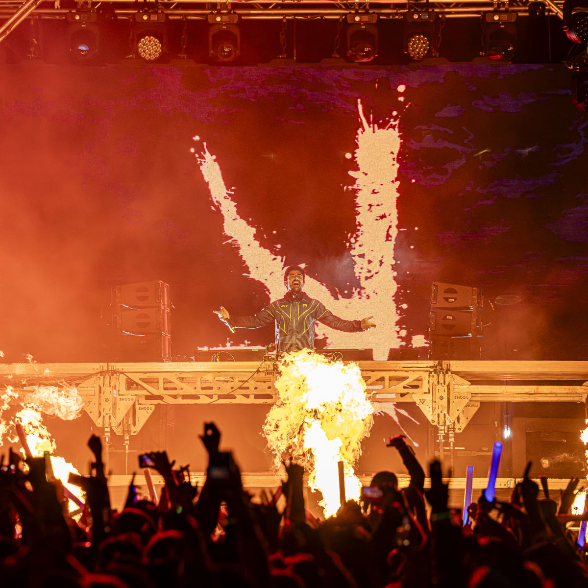 Riverside Festival - DJ on stage with flames.