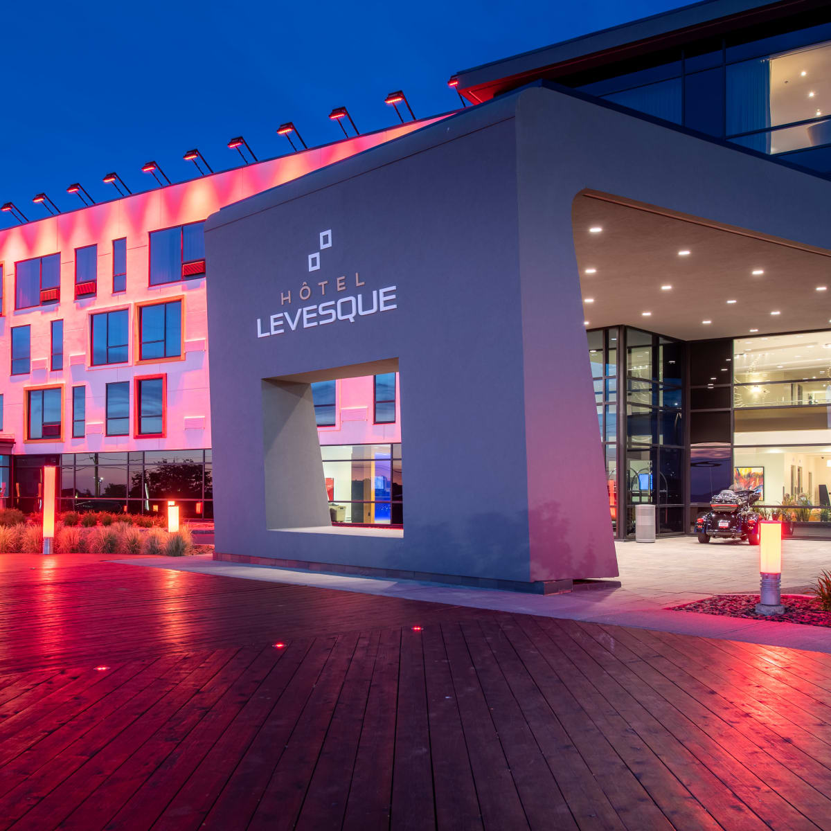 Illuminated facade of the Hôtel Levesque