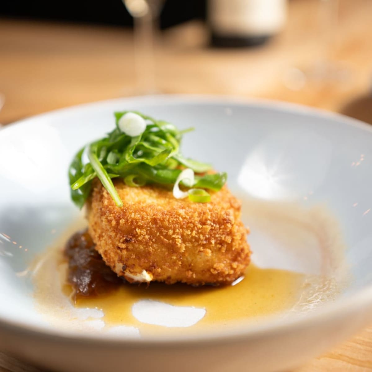 A close-up of a beautifully presented dish at the Manoir Lac-Etchemin.