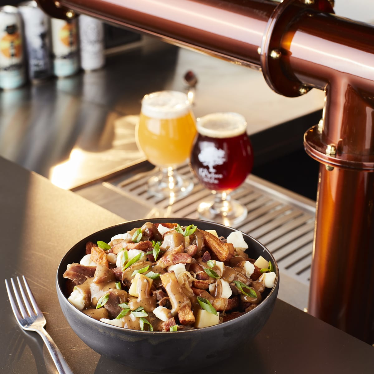 Portneuf: a destination for nature, culture and great food - Poutine and beers, L'Esprit de clocher Microbrewery in Neuville