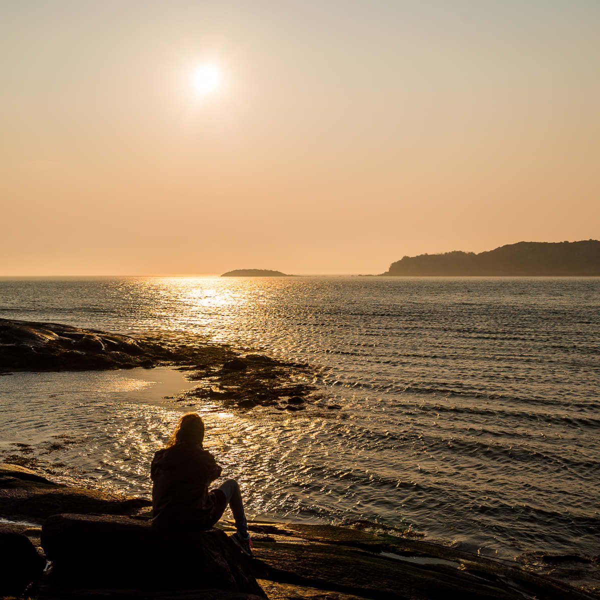 Personne seule au bord de l'eau à l'île aux lièvres.