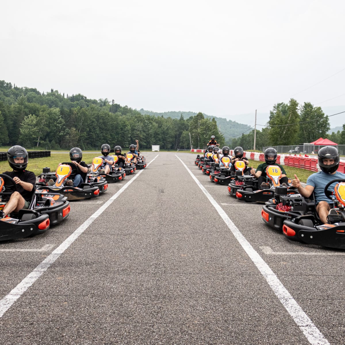 Karts in a starting line-up.