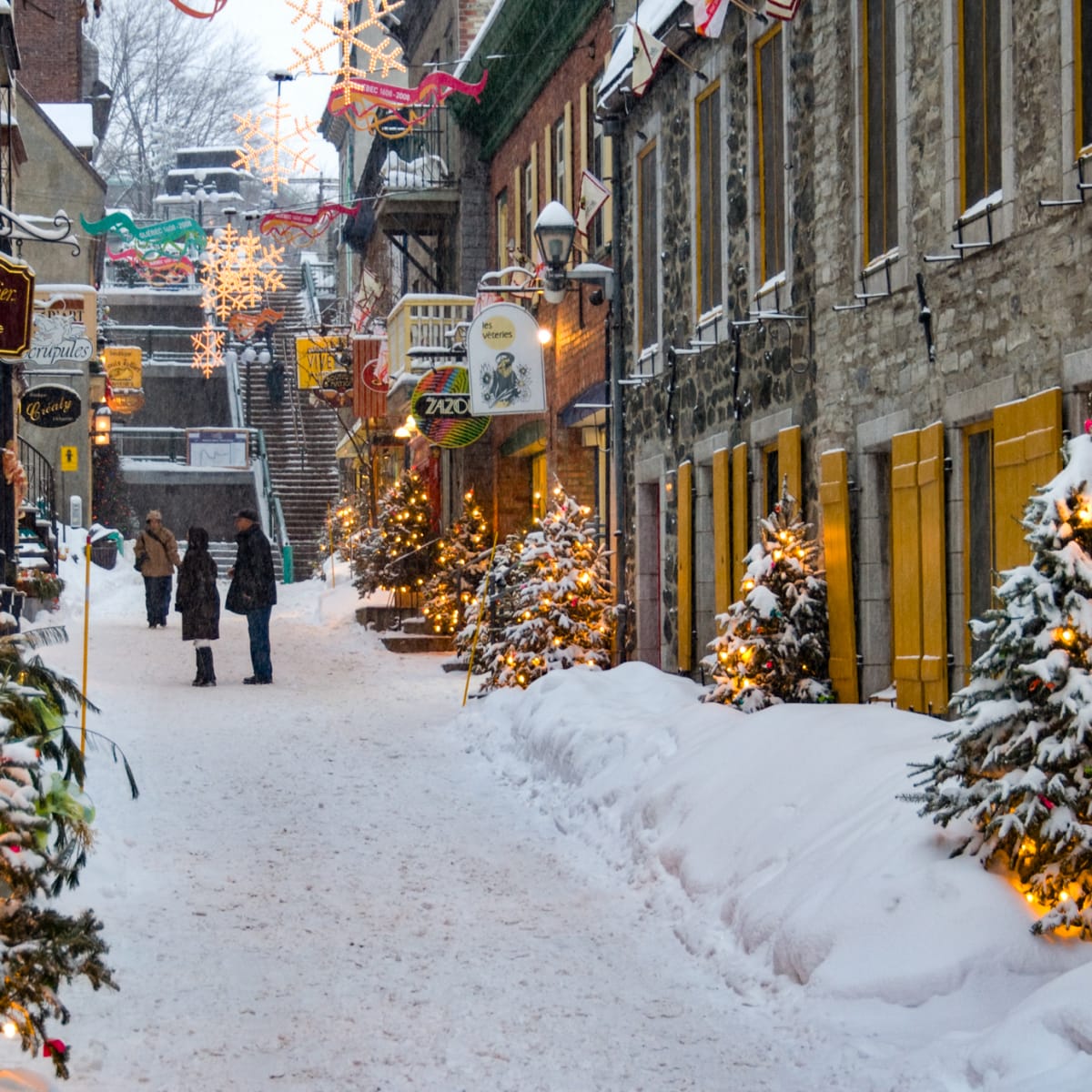 Quartier Petit Champlain sous la neige.