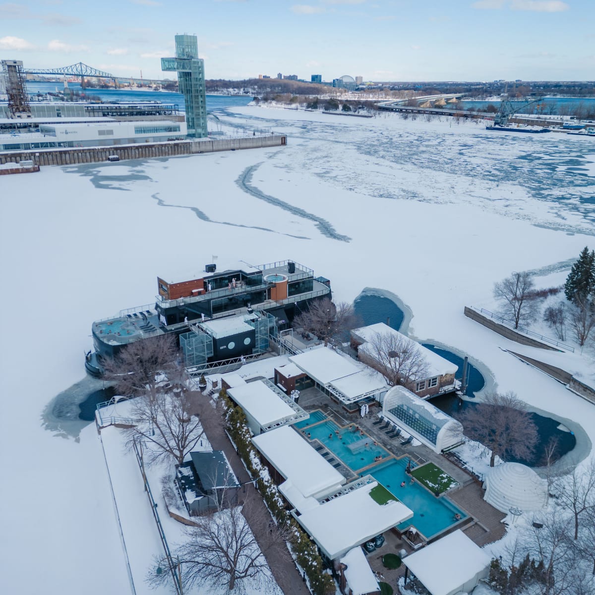 Bota Bota spa facilities in the winter.