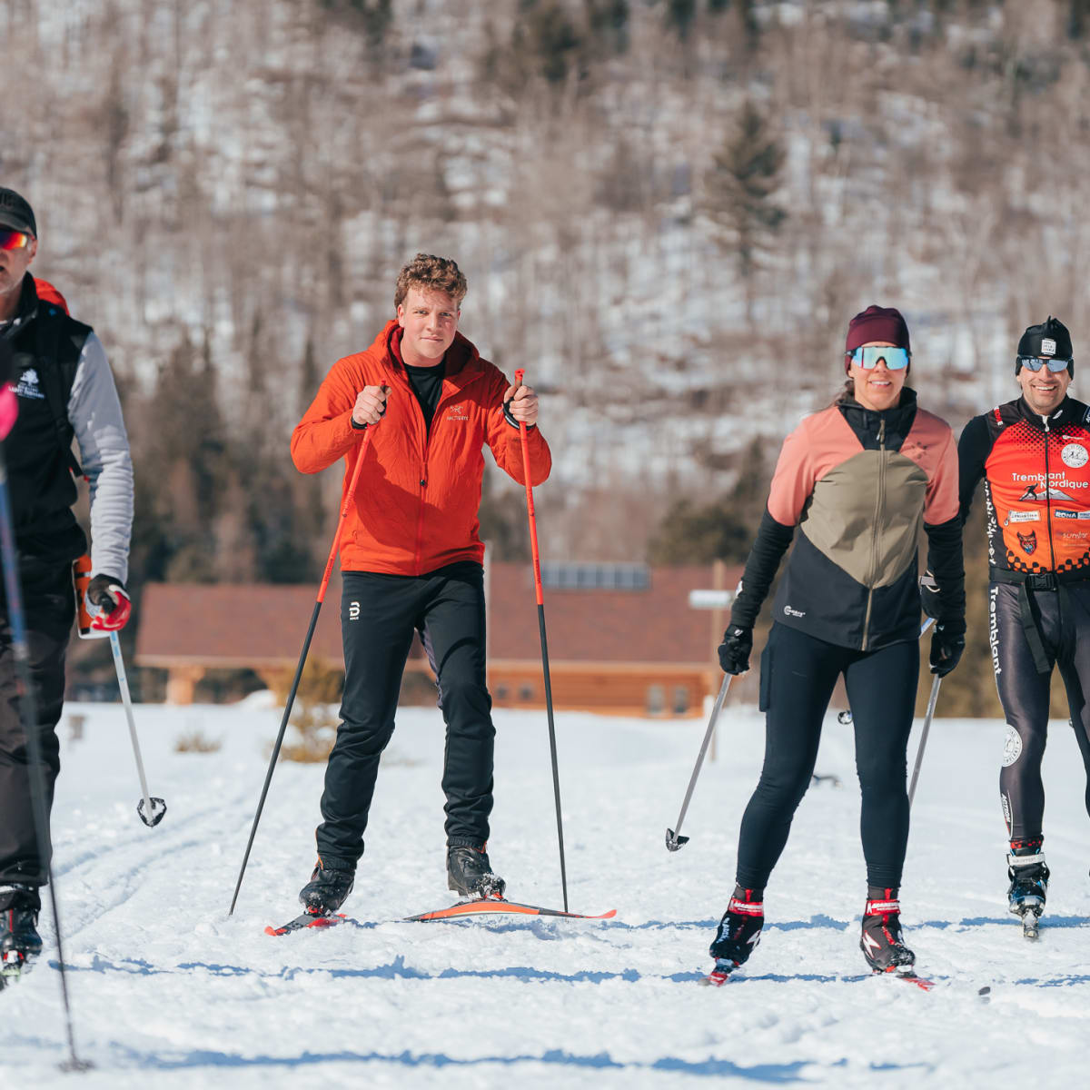 Group of 5 cross-country skiers.