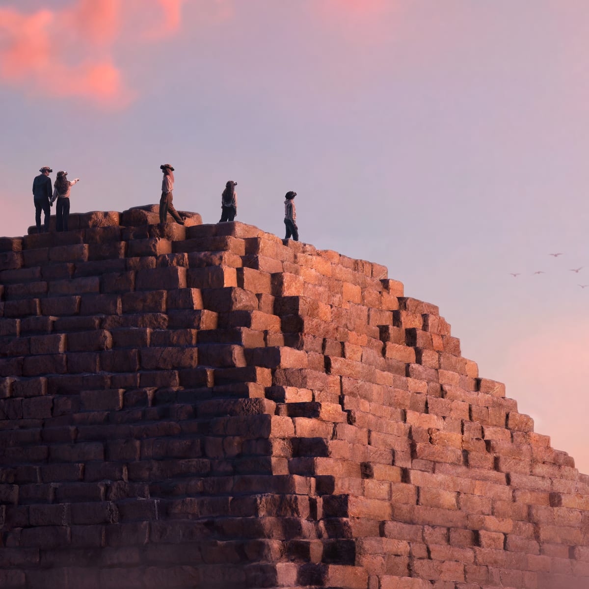 Personnes dans une réalité virtuelle à l'exposition Horizon de Khéops.