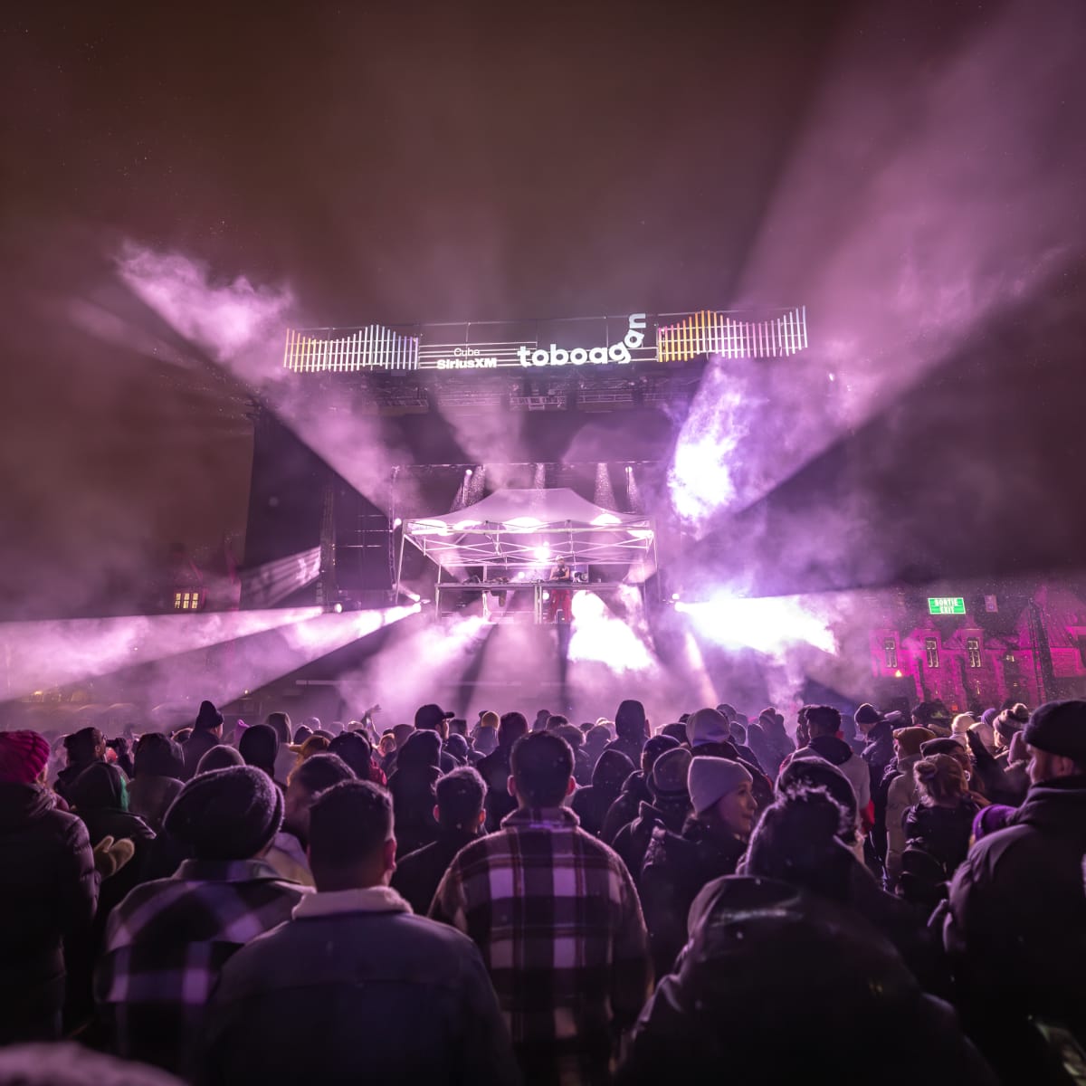 A view of the crowd and stage during the Toboggan event.