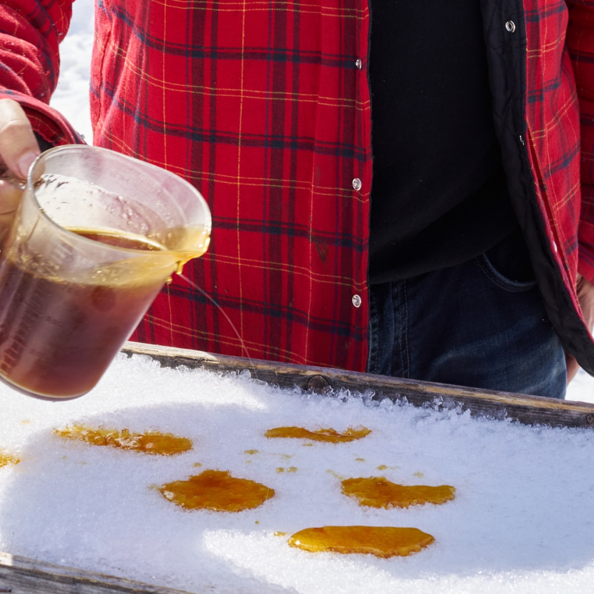 Making maple taffy on snow.