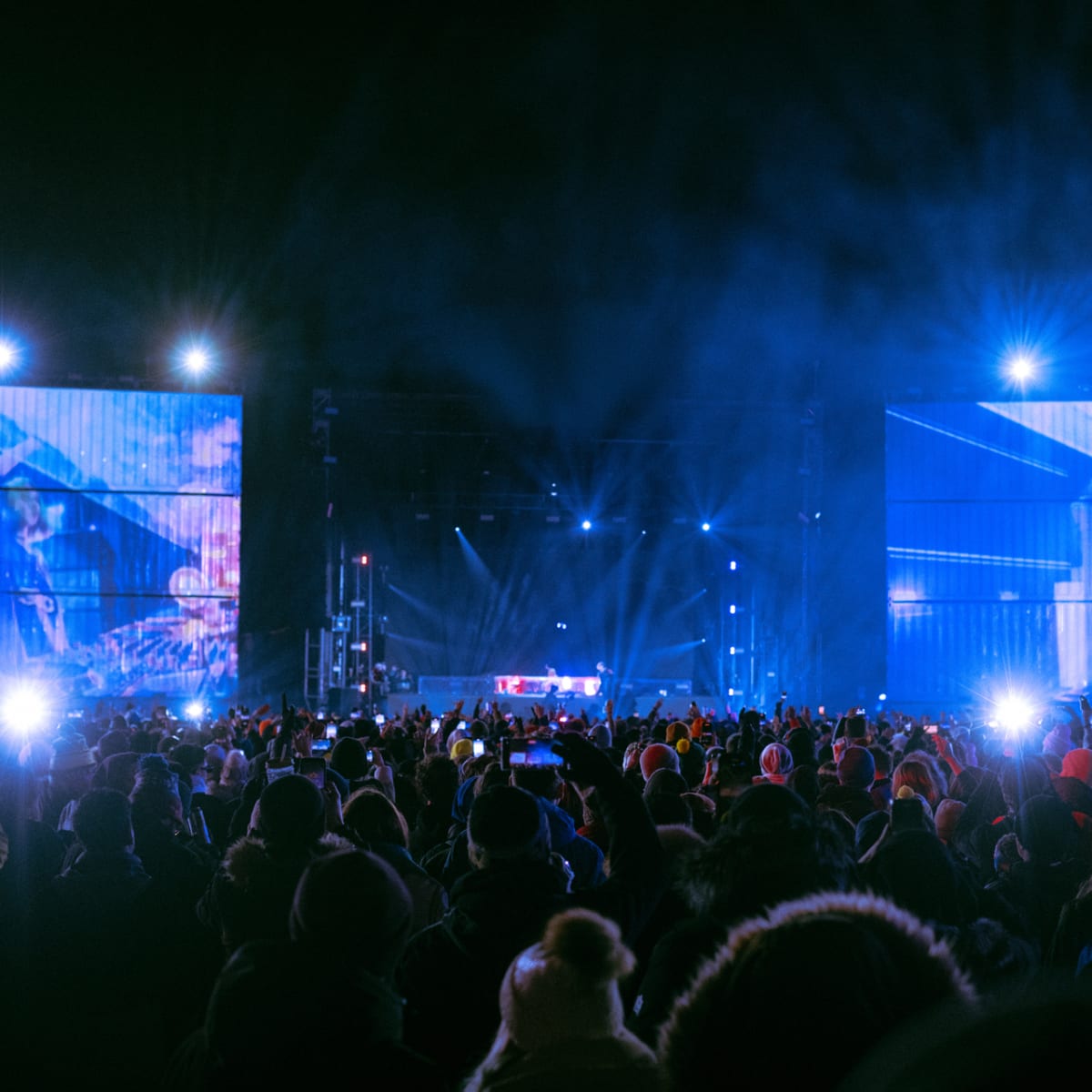 Igloofest concert on an outdoor stage in the winter.