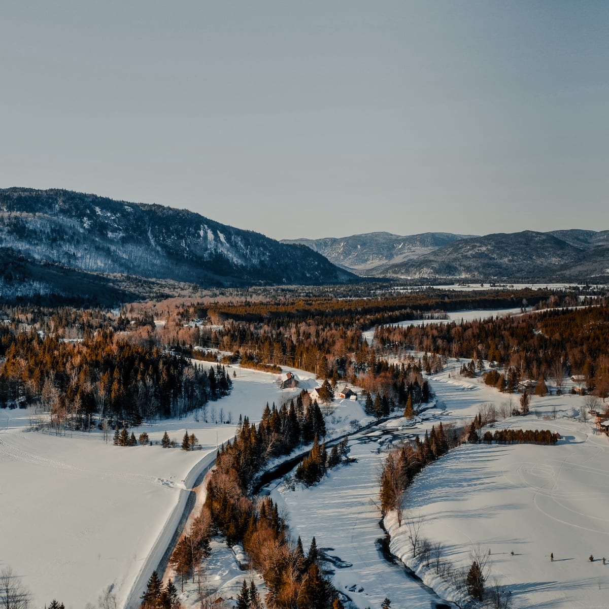 Aerial view of Portneuf in winter.