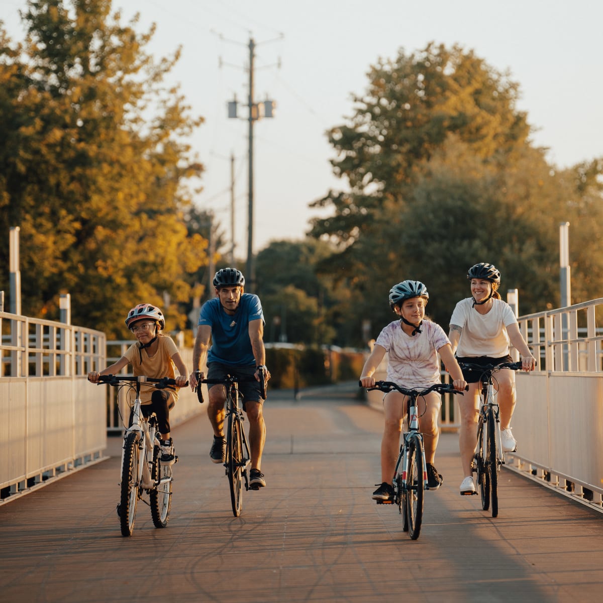 Family riding bicycles