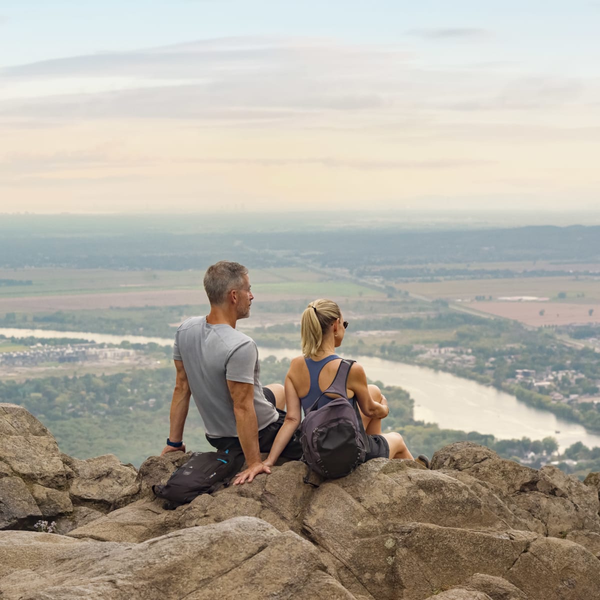 Hikers at the summit of a mountain. 