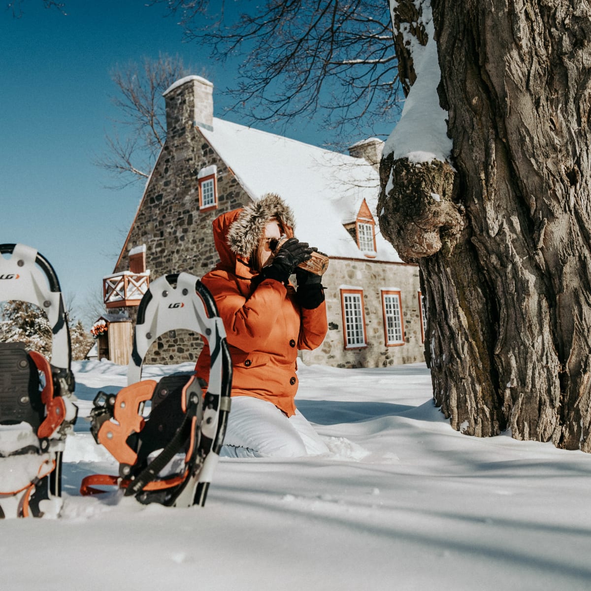 Woman snowshoeing.