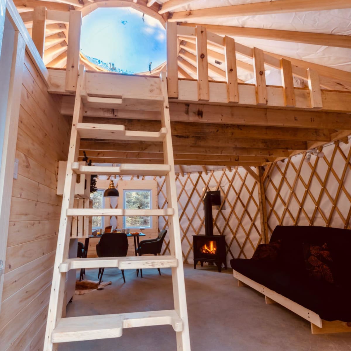 Inside a yurt. 