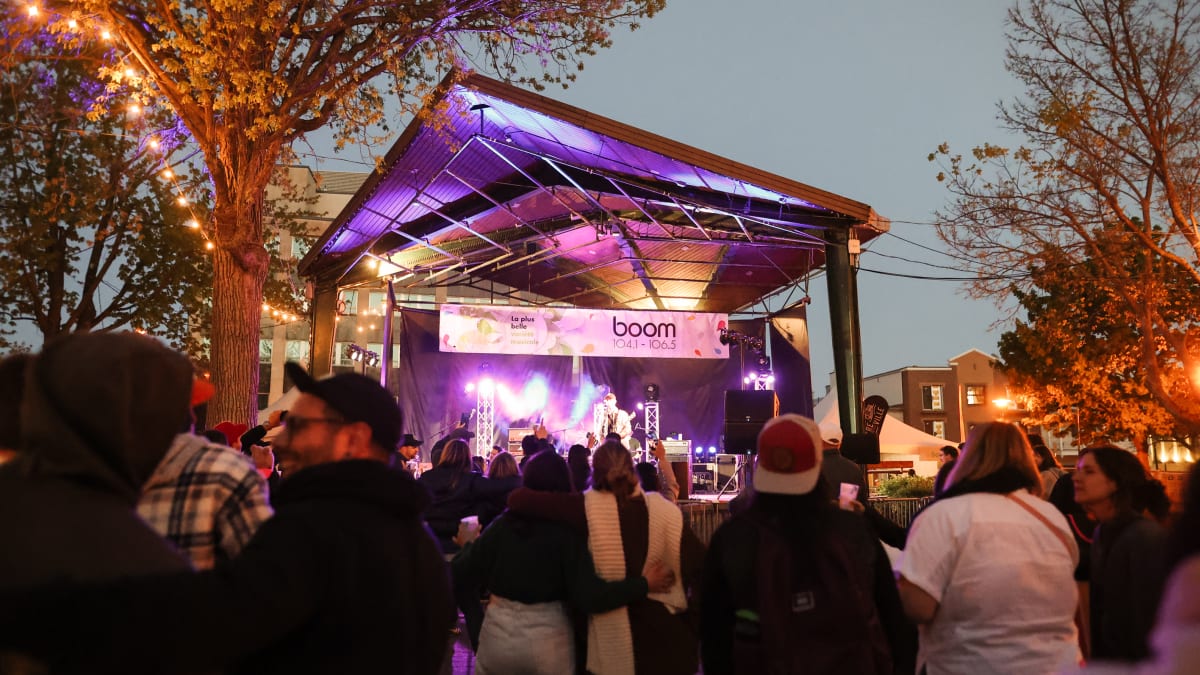 Performance scene at twilight.
