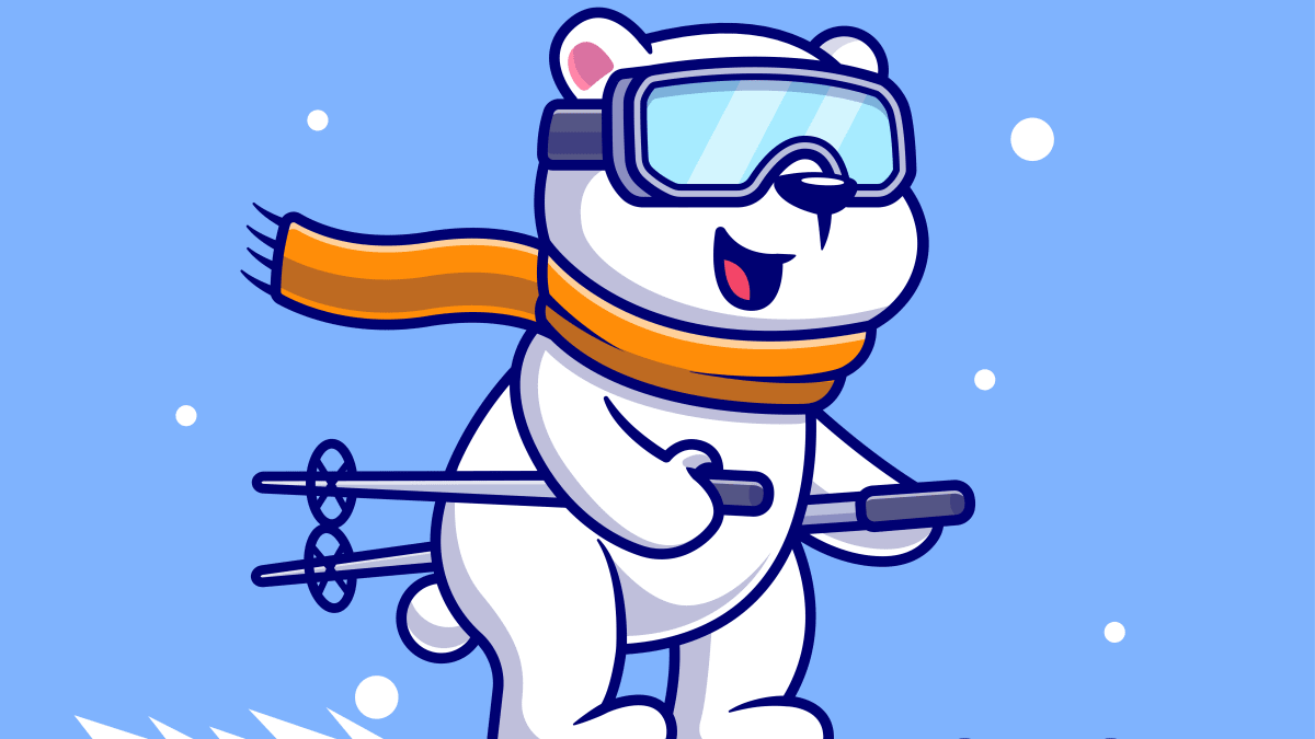 Illustration d'un ours polaire en skis de fond.