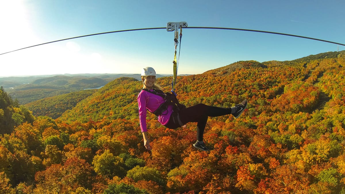 Woman on a zipline at Mont-Tremblant.