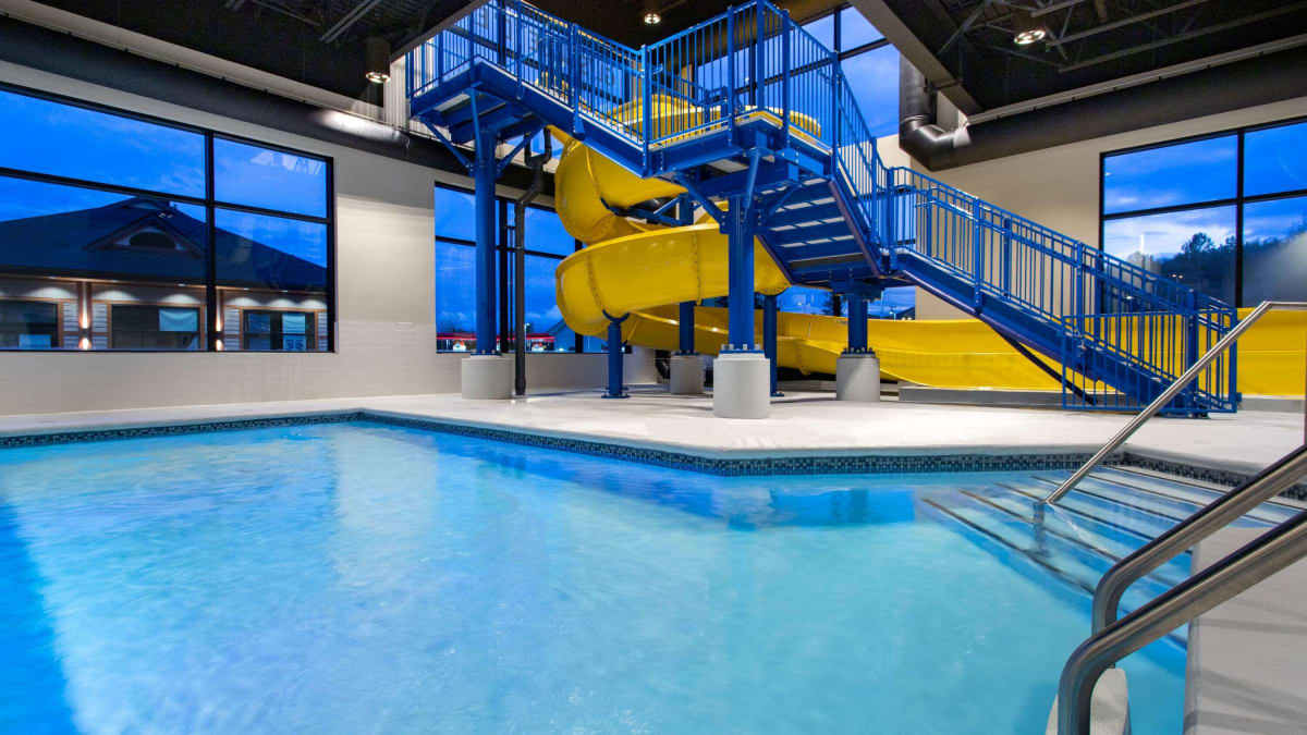 Indoor pool with waterslide at Microtel.