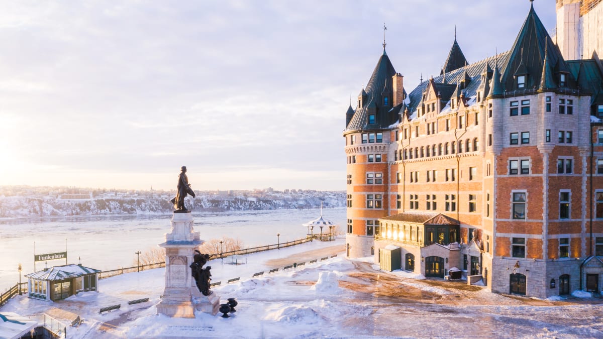 The Château Frontenac in winter surrounded with ice