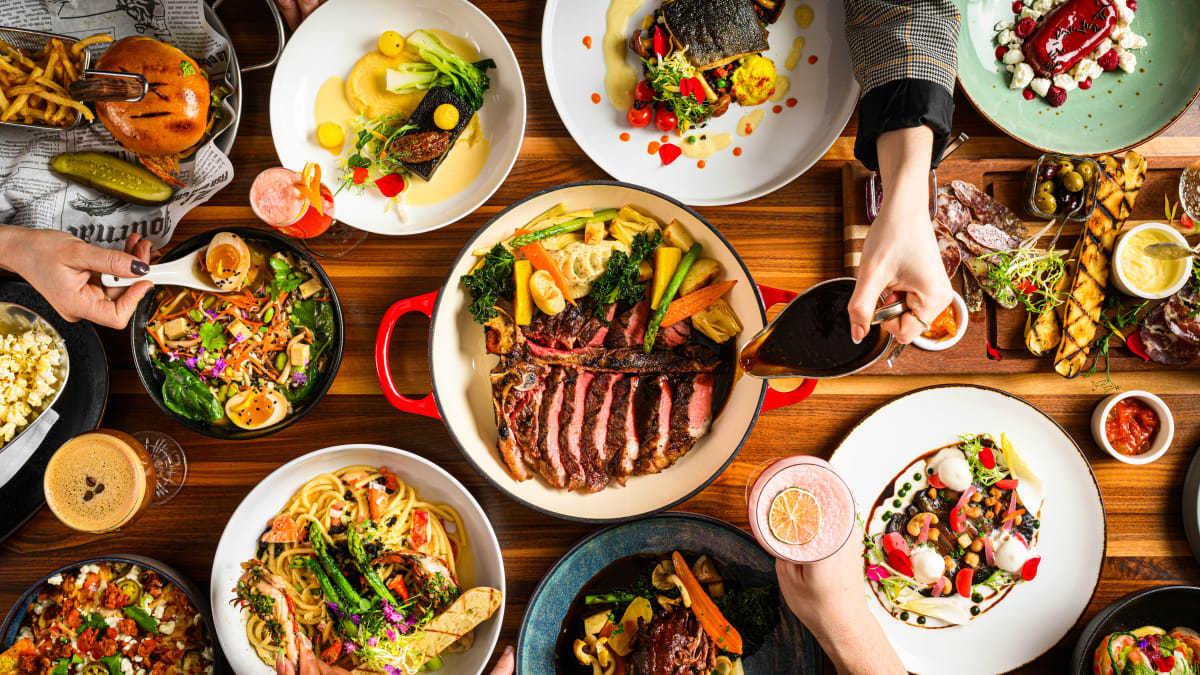 Salads, grilled meats and other dishes at the CABU.
