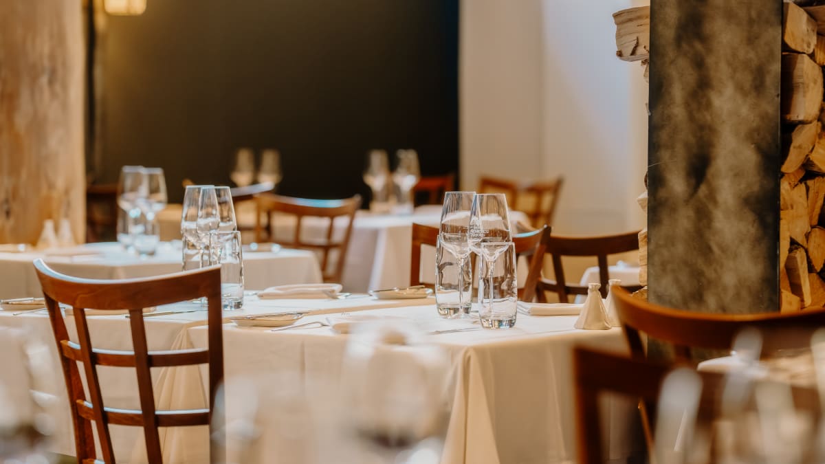 Sophisticated dining room at the La Traite Restaurant.