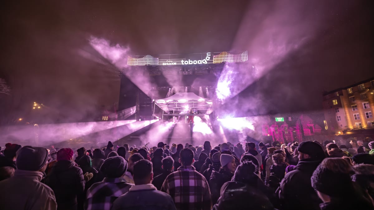 A view of the crowd and stage during the Toboggan event.