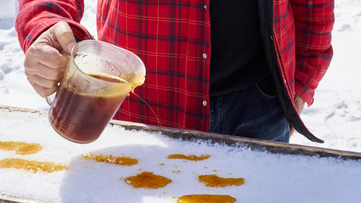Making maple taffy on snow.