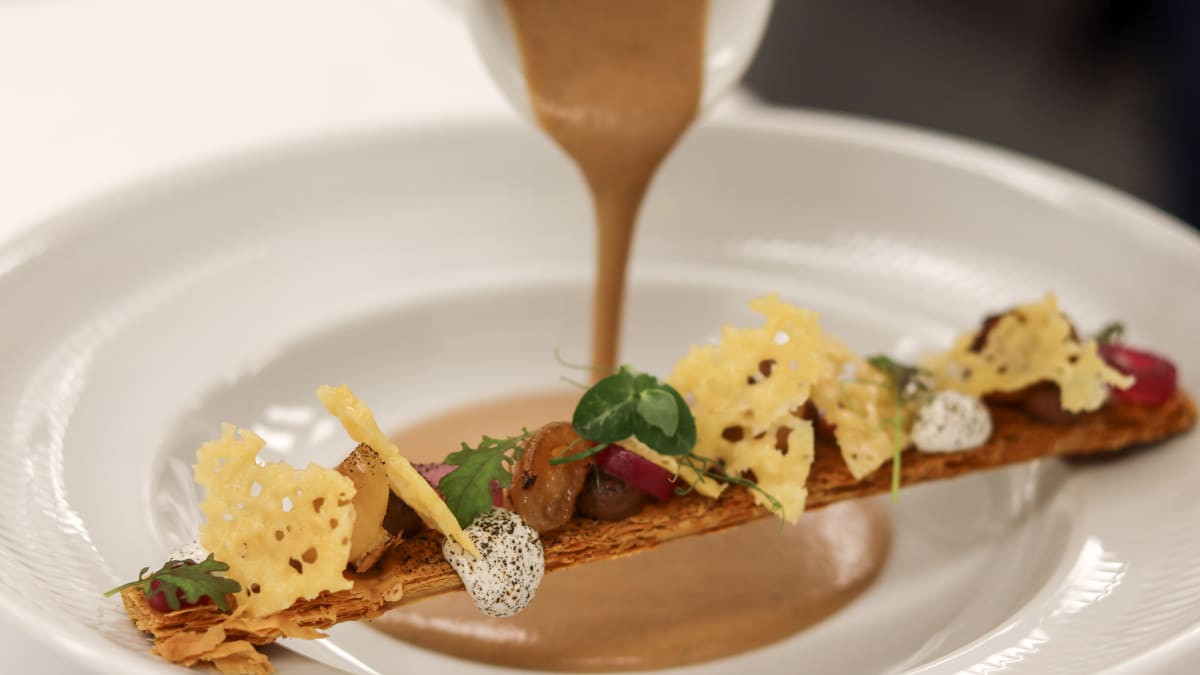 Fine dining dish served at Le Riverain restaurant at Hotel & Spa Ripplecove.