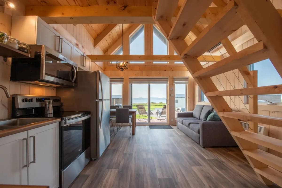 Inside a cottage at Chalets Nautika.A comfortable cottage and a breathtaking view at Chalets Nautika
