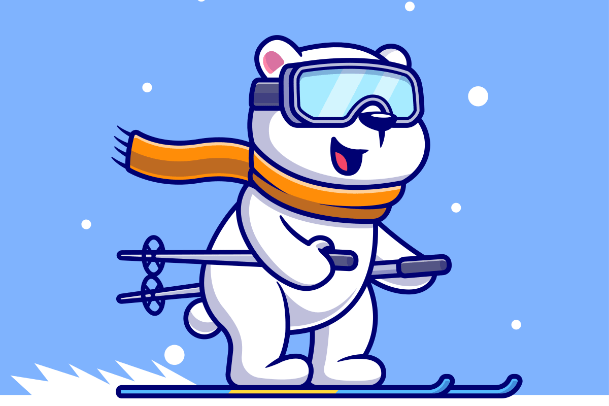 Illustration d'un ours polaire en skis de fond.