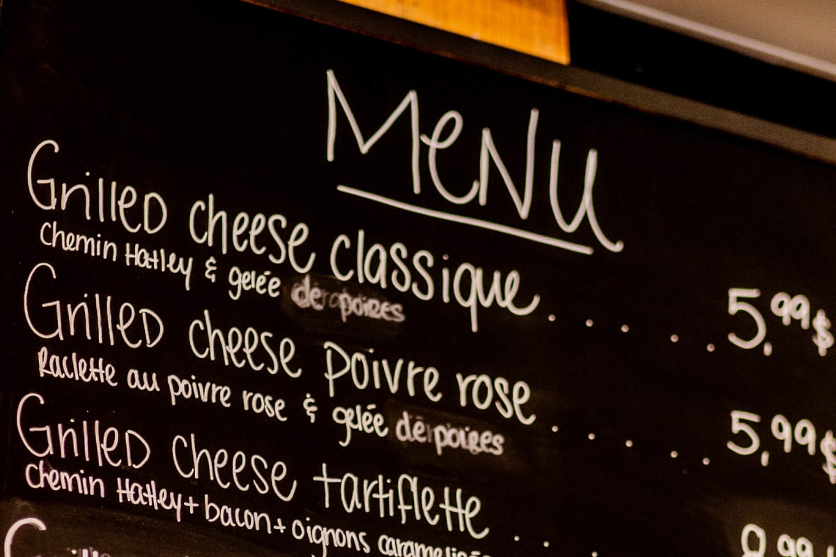 Menu de la Fromagerie La Station à Coaticook.