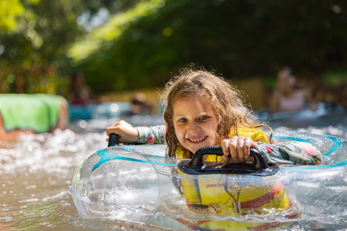 Girl at Water park at Zoo de Granby.