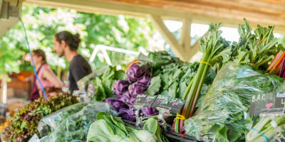 Compton evening market - A kiosk full of vegetables.