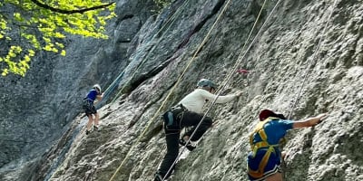 Rock climbing.