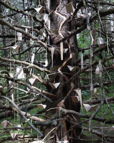 Oeuvre de Land Art réalisée par André Ménard dans le cadre de l'édition 2025 de Les Éphémères de Lac-Beauport.