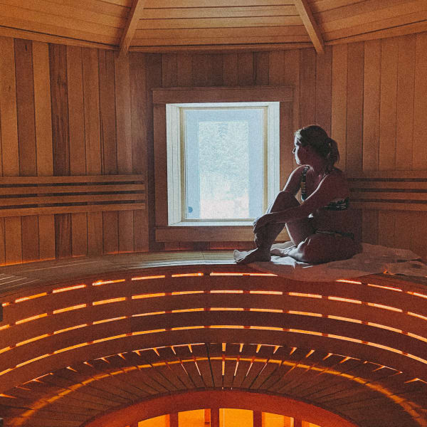 Woman in the sauna at Centre de vie.