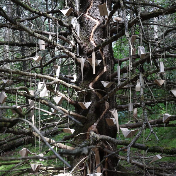 Oeuvre de Land Art réalisée par André Ménard dans le cadre de l'édition 2025 de Les Éphémères de Lac-Beauport.