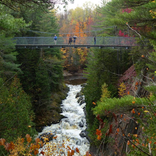 Suspended walkways in the fall beneath the waterfalls. 