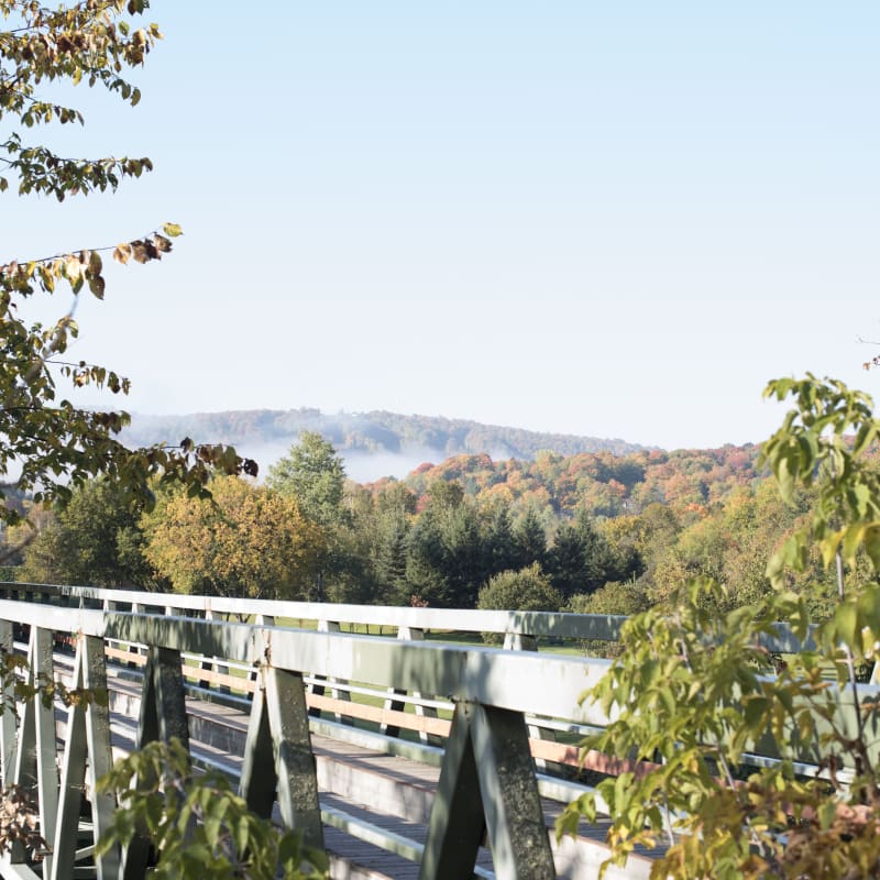 Pont sur la piste cyclable du P'tit Train du Nord en automne
