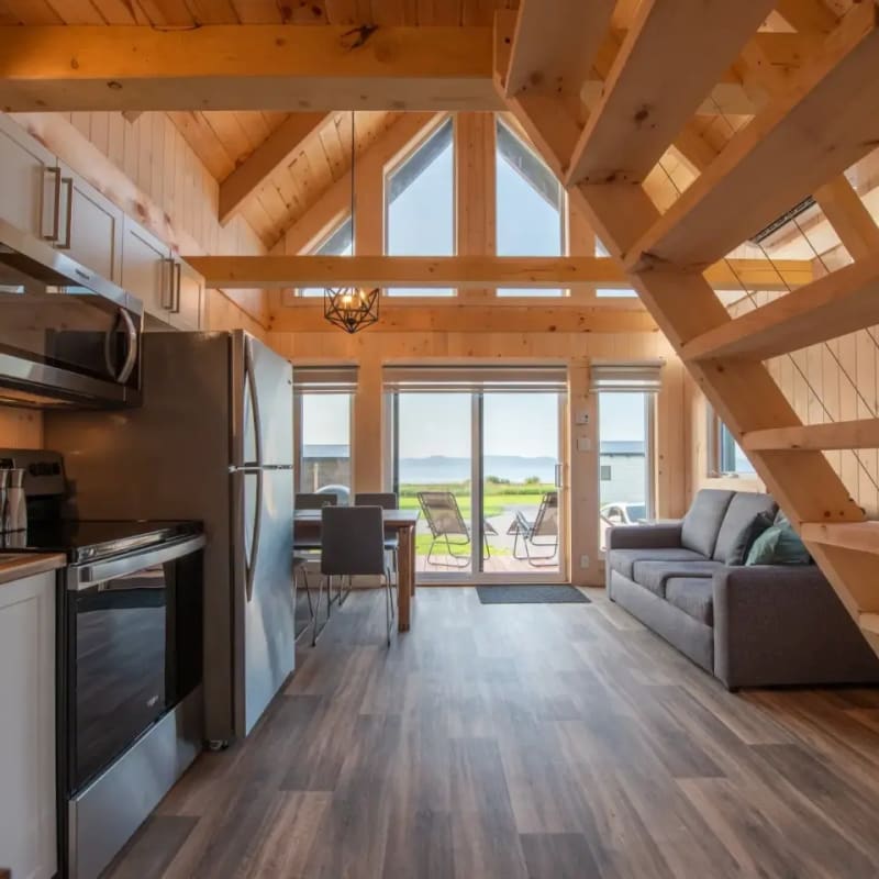 Inside a cottage at Chalets Nautika.A comfortable cottage and a breathtaking view at Chalets Nautika