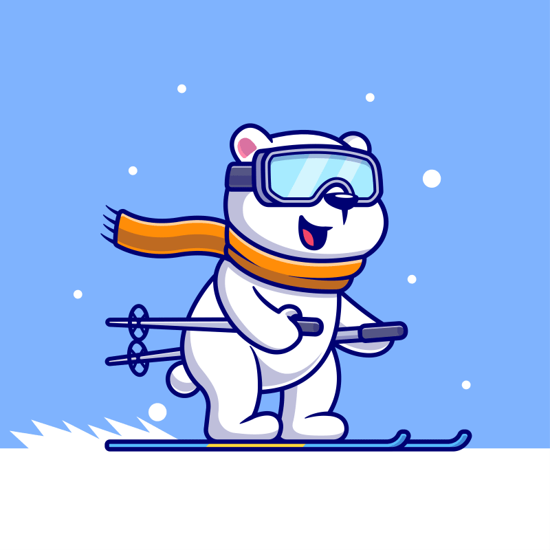 Illustration d'un ours polaire en skis de fond.