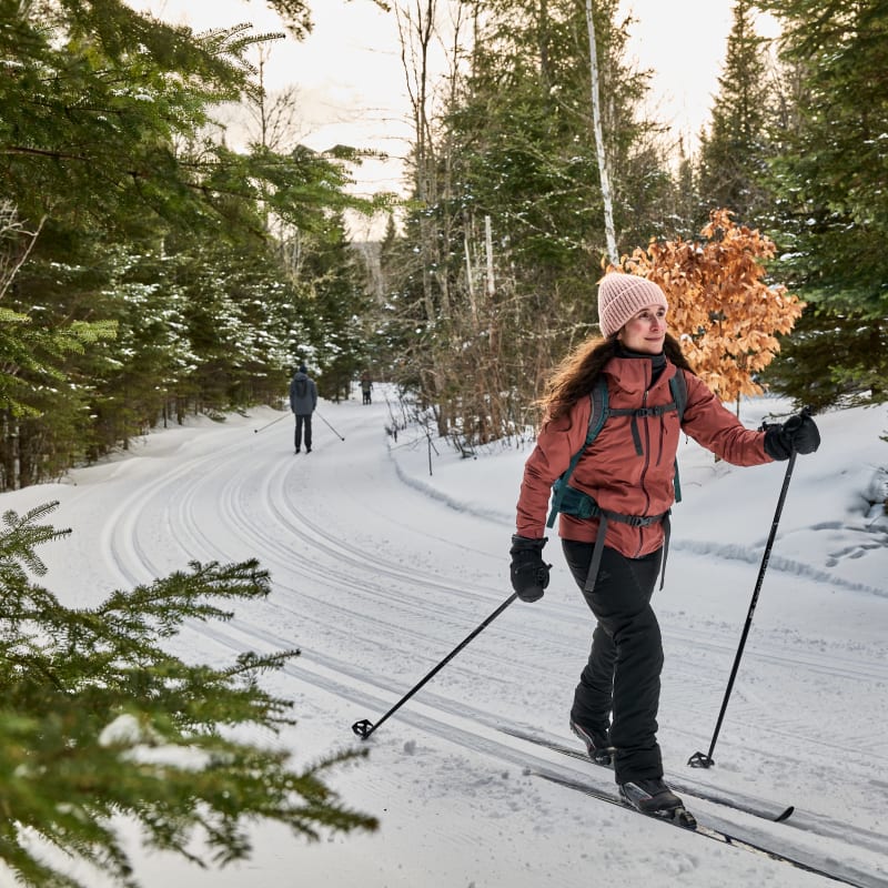 Femme faisant du ski de fond au parc national.
